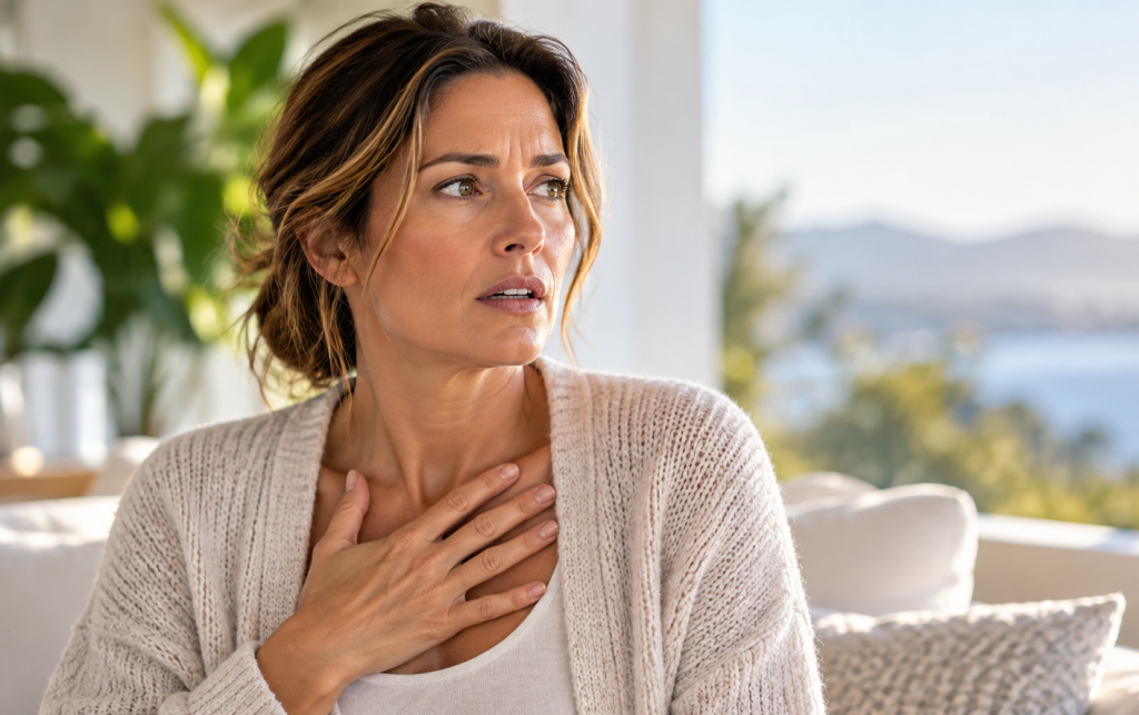 Woman experiencing the physical sensations of a panic attack