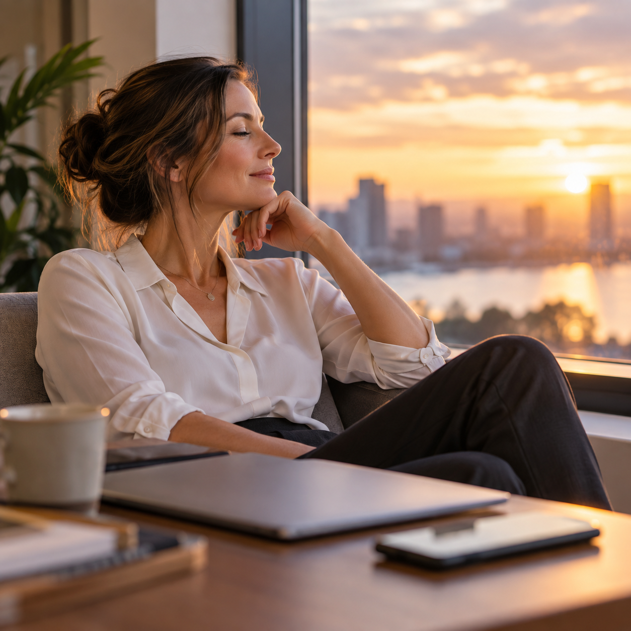 Woman relaxing after a busy day while exploring hypnosis for stress